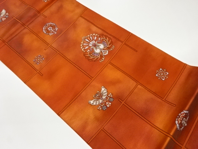 JAPANESE KIMONO / VINTAGE FUKURO OBI / WOVEN PHOENIX & BUTTERFLY